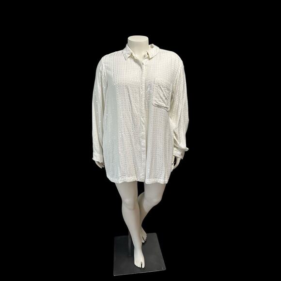 Anthropologie Pilcro Womens Button Up Top Size 3X White Sequin Long Sleeve Bling - Picture 2 of 16